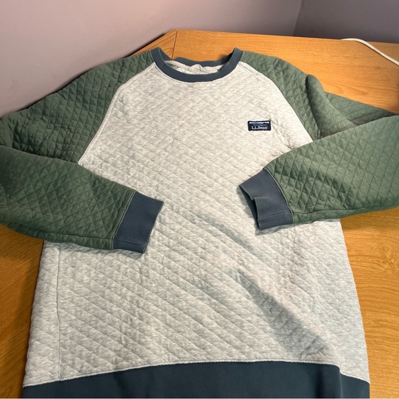 LL Bean Quilted Crew Neck Sweatshirt Mens large Raglan Sweater Gray Blue - Picture 4 of 6